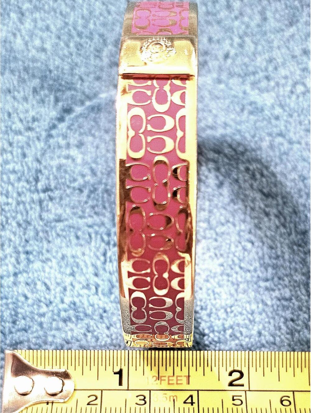 Coach Signature Fuchsia Enamel Gold Bangle Bracelet - Picture 4 of 4